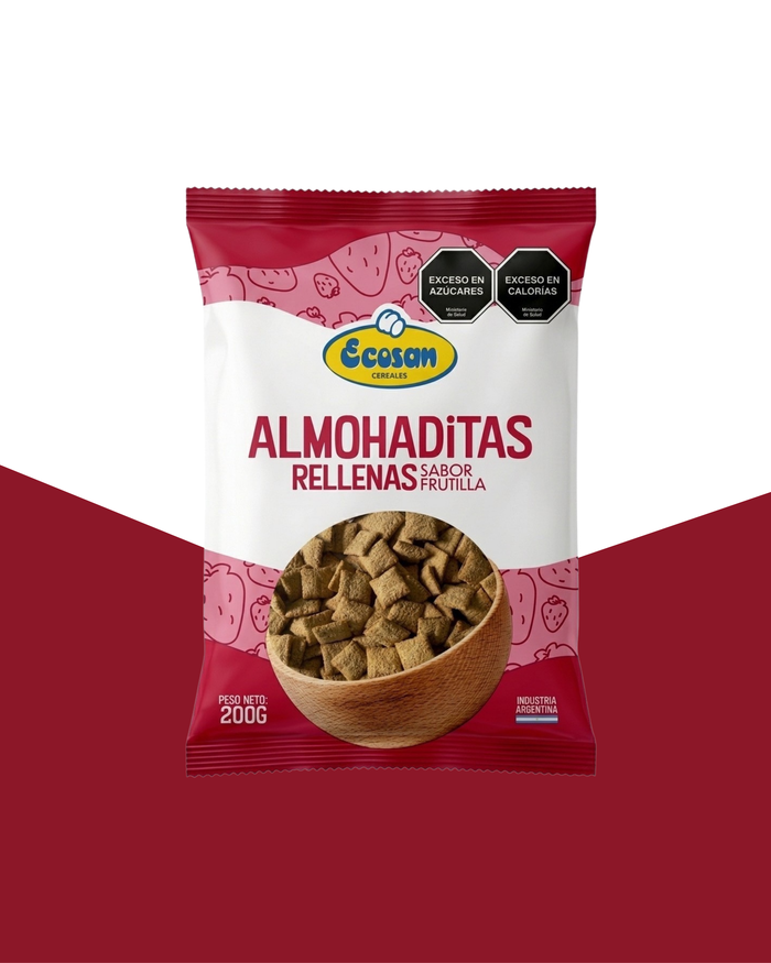 Almohaditas de trigo rellenas sabor frutilla - Ecosan Alimentos