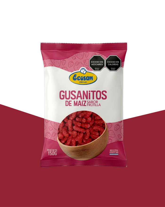 Gusanitos de maíz sabor frutilla - Ecosan Alimentos